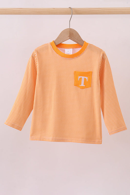 Premium Orange Tennessee embroidery gingham top