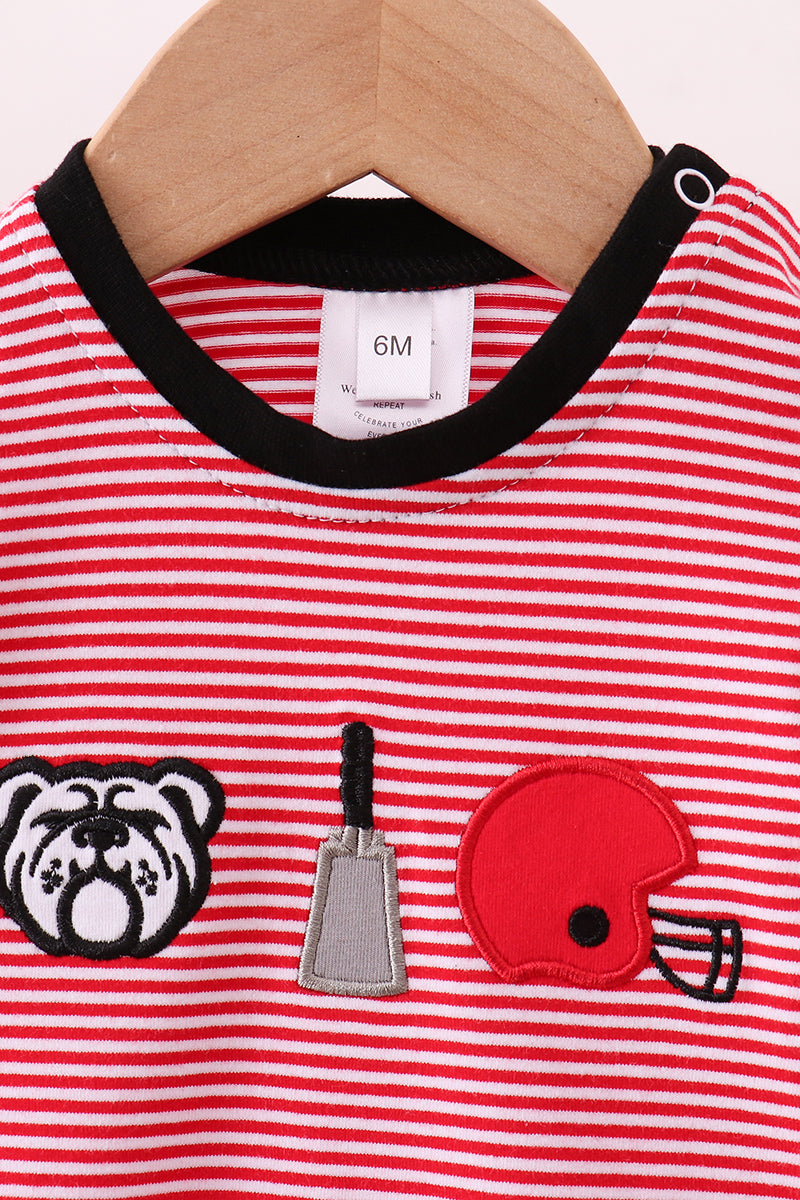 Premium Red Georgia stripe bulldog romper