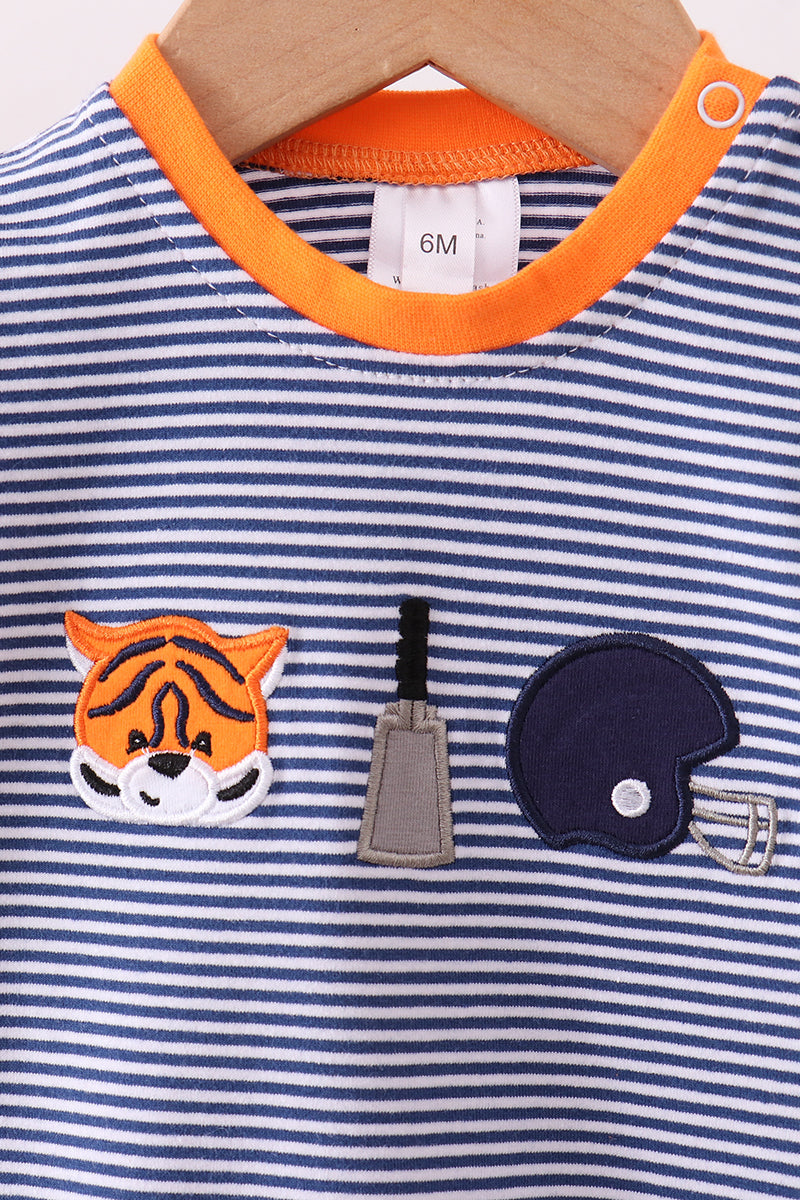 Premium Blue Auburn stripe tiger romper