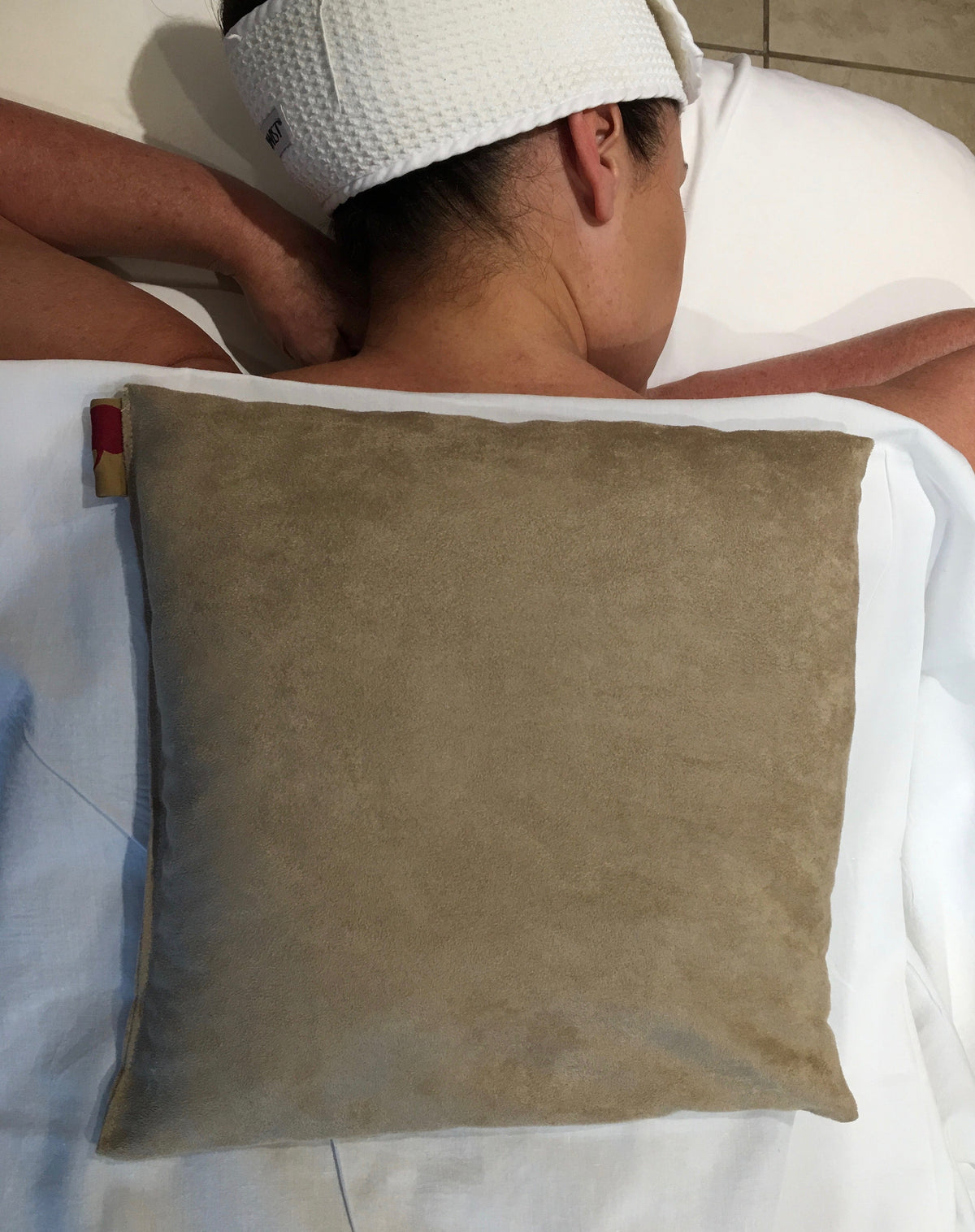Large Square Cherry Stone Pillow in Tan Ultra-Suede