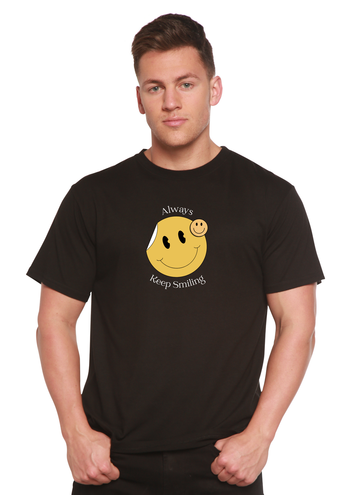Always Keep Smiling Men's Bamboo Viscose/Organic Cotton Short Sleeve Graphic T-Shirt
