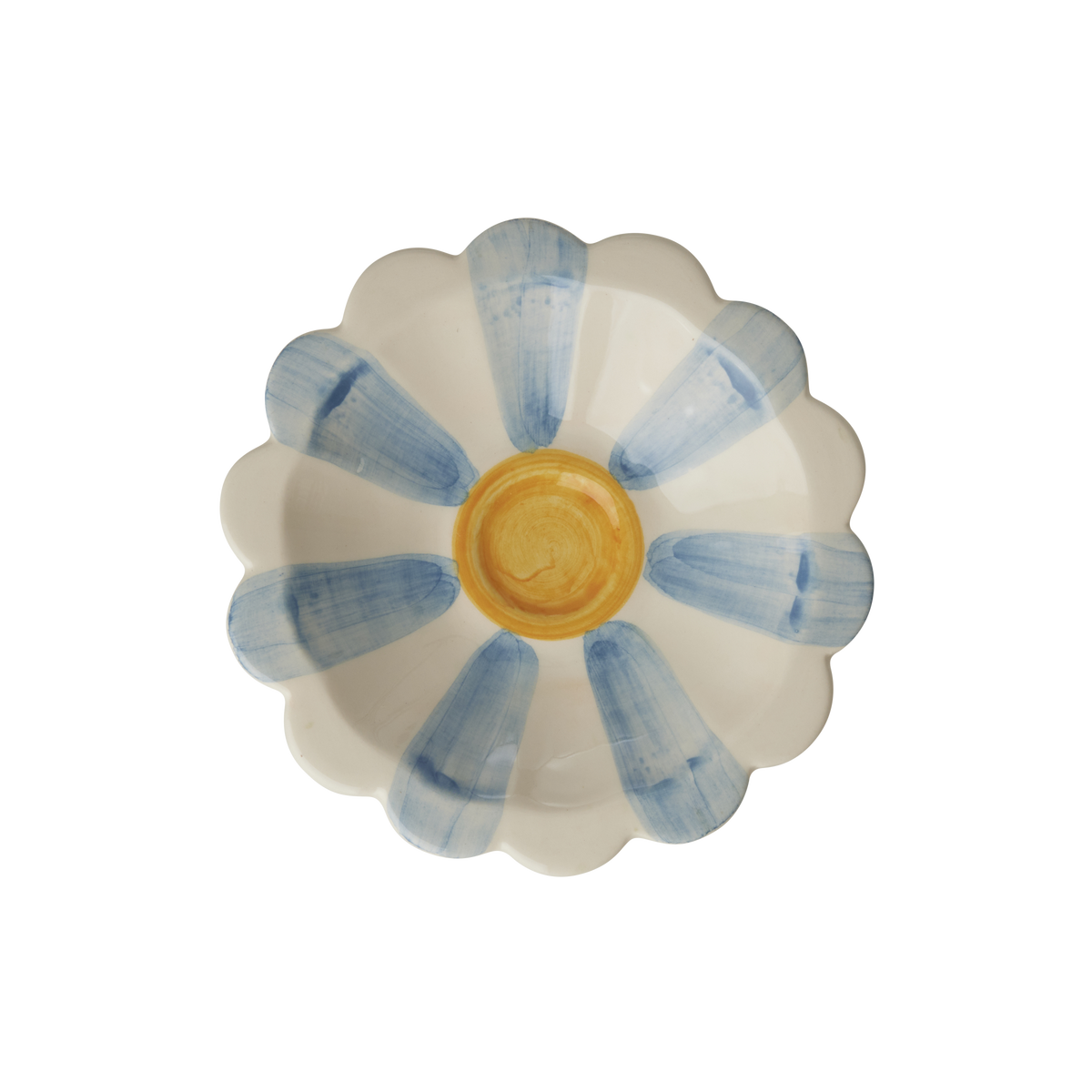 Ceramic Flower Dipping Bowl with Blue Hand Painted Stripes