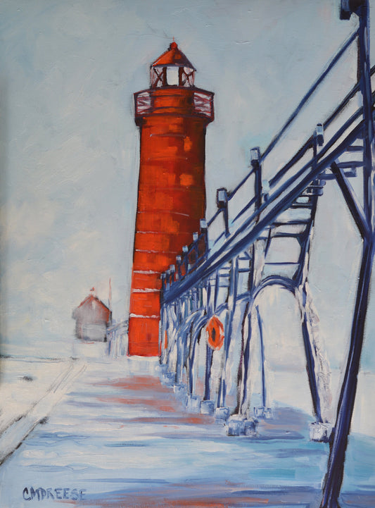 "Grand Haven Lighthouse: Winter's Magic" Giclee Print on Paper or Canvas. Michigan Artist Christi Dreese