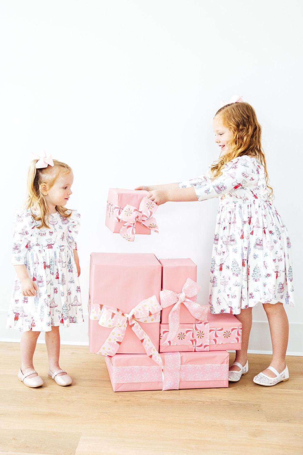 Clara's Christmas 3/4 Sleeve Ruffle Twirl Dress