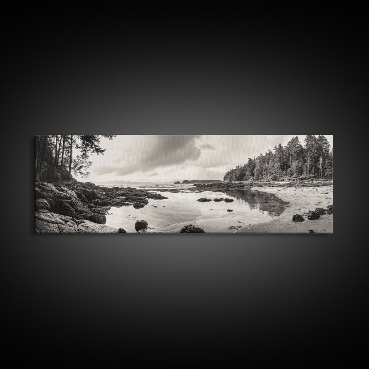 Tidal Pools, Coastal Calm, Forest Edge, Framed Canvas Print, Tranquil Bathroom Art, Pacific Northwest Decor, Nature Inspired Style