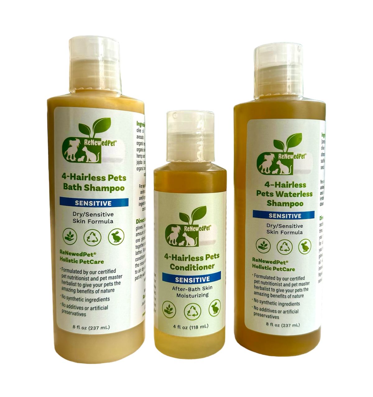 4-HAIRLESS PETS SENSITIVE SHAMPOO, WATERLESS & CONDITIONER KIT