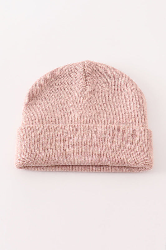 Pink ribbed basic knit beanie hat