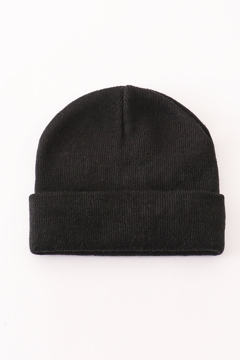 Black ribbed basic knit beanie hat