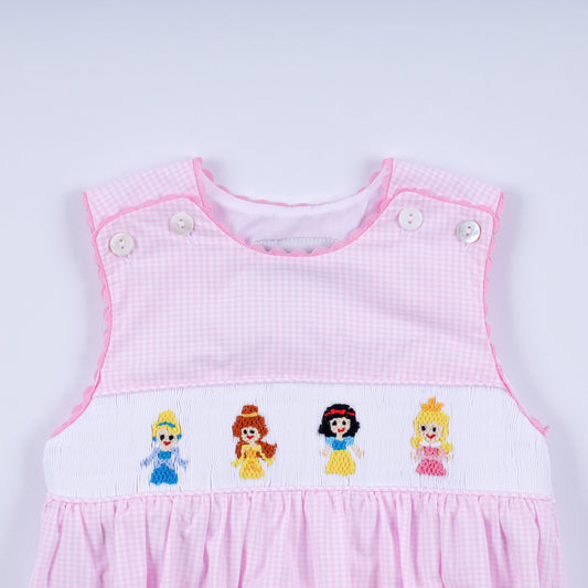 Pink princess hand smocked plaid bubble