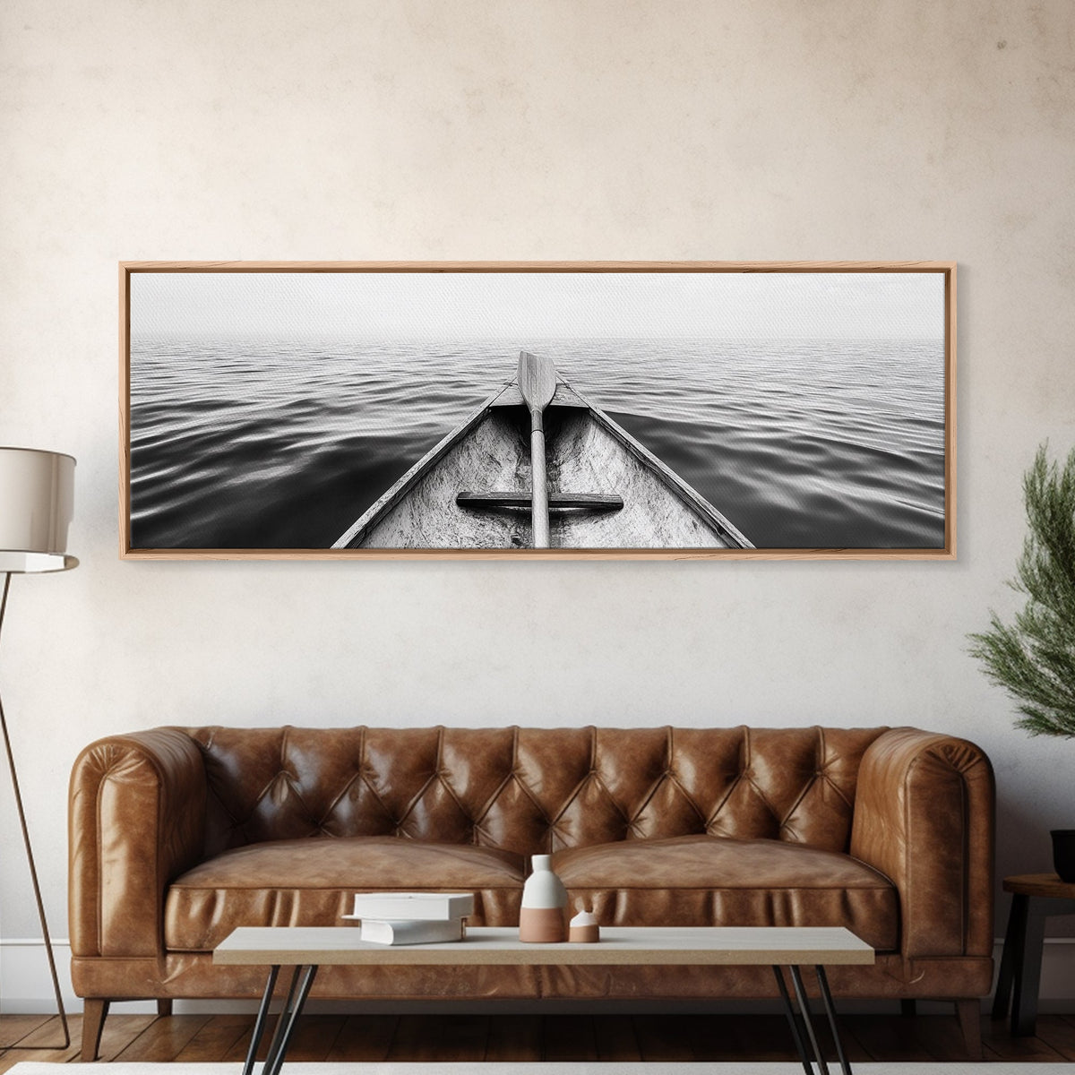 Canoe View, Open Water, Ocean Drift, Paddleboat Scene, Canvas Print, adventure wall art, rustic lake house decor, minimalist travel photo