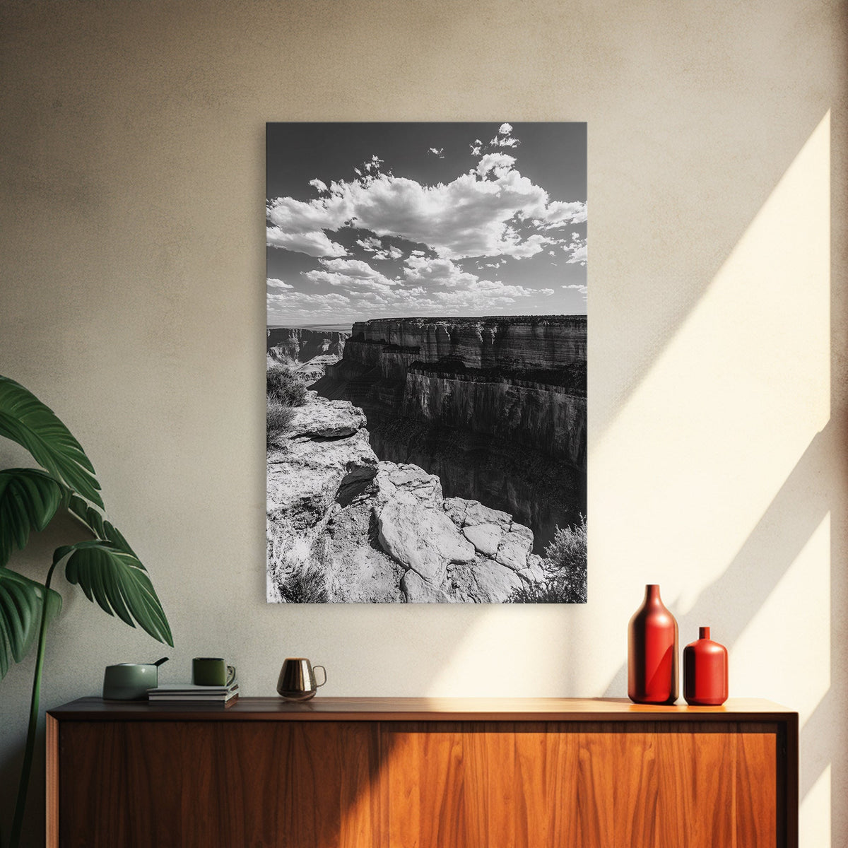 Grand Canyon, Desert, Clouds, Depth - Epic canyon view, Canvas Print, adventurous living room centerpiece, nature-inspired wall art