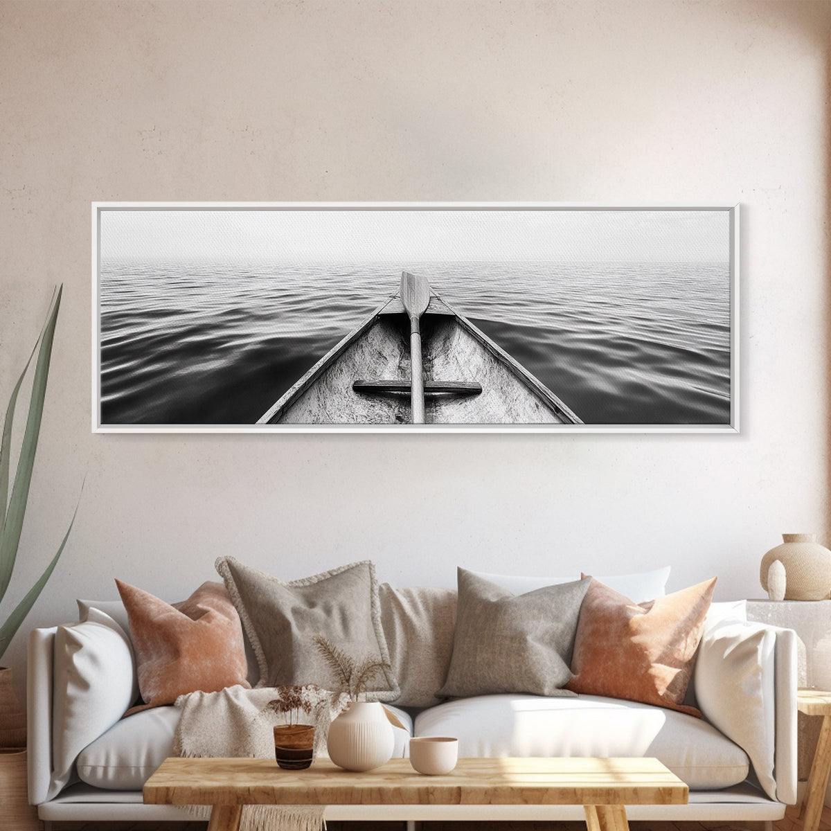 Canoe View, Open Water, Ocean Drift, Paddleboat Scene, Canvas Print, adventure wall art, rustic lake house decor, minimalist travel photo