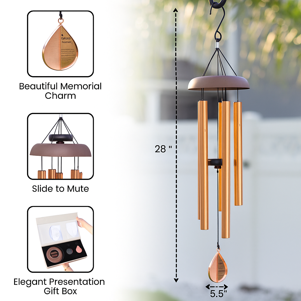 Memorial Wind Chime – Whispering Hearts™ Collection – Rose Gold 28”