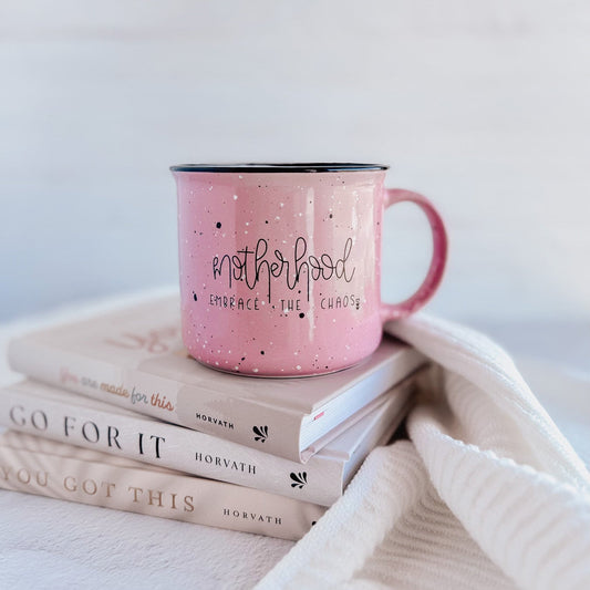 Motherhood Embrace The Chaos Campfire Coffee Mug
