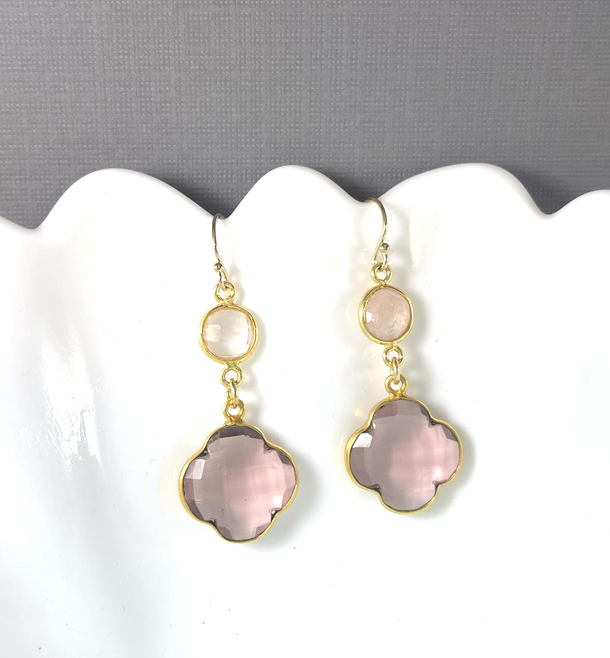 Rose Quartz & Morganite Drop Earrings – 14k Gold Fill