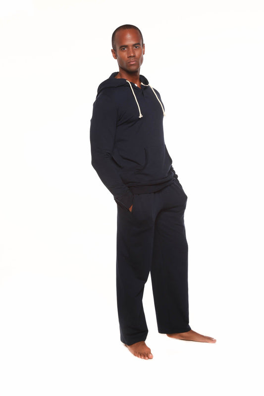 Men's Henley Style Bamboo Viscose Fleece Hoodie + Fleece Lounge Pants