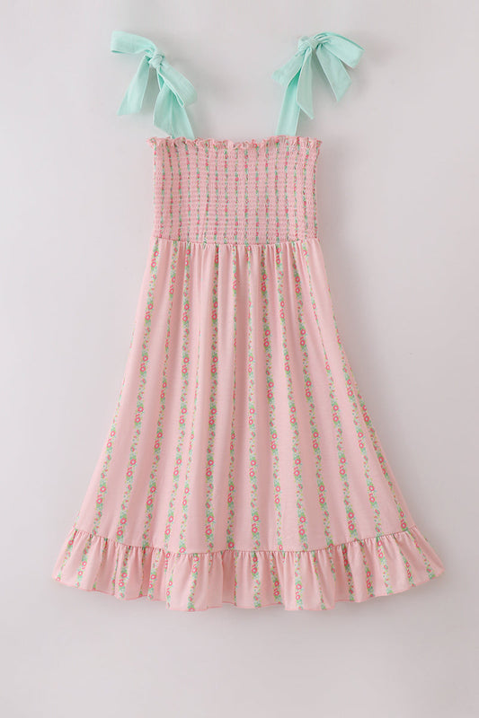 Pink floral smocked mom&me dress