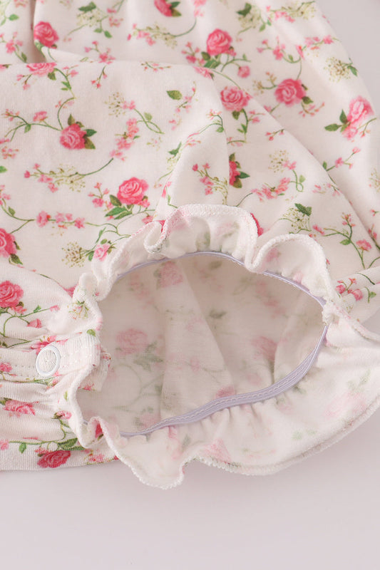 Pink rose hand smocked bubble