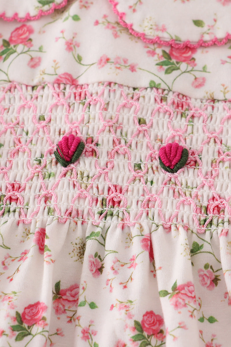 Pink rose hand smocked bloomer set