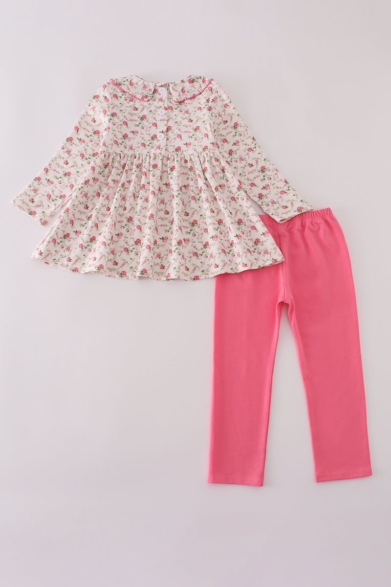 Pink rose hand smocked pants set