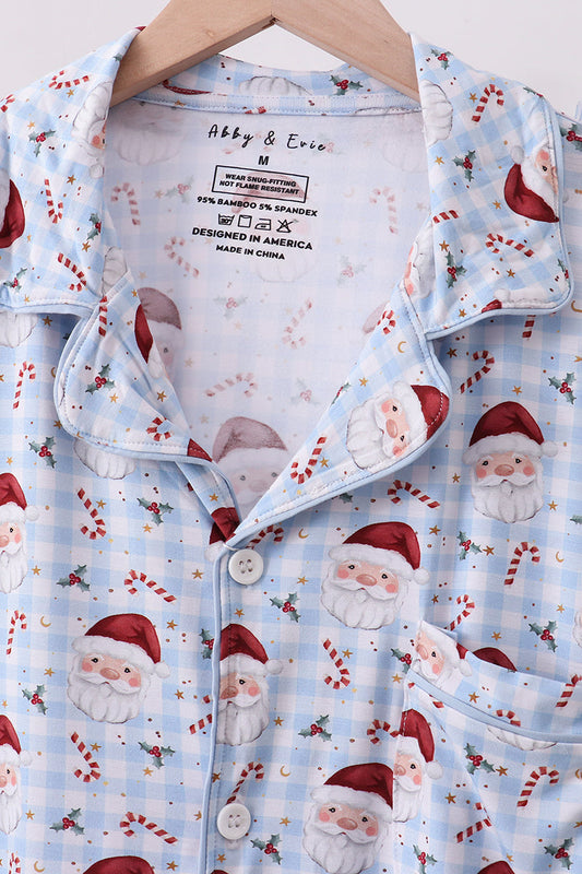 Blue santa claus bamboo dad pajamas set