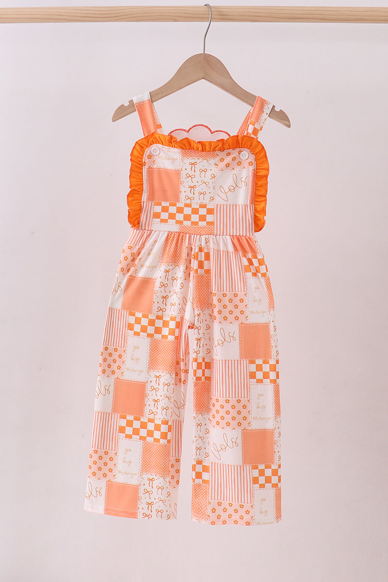 Orange Tennessee patchwork ruffle jumpsuit