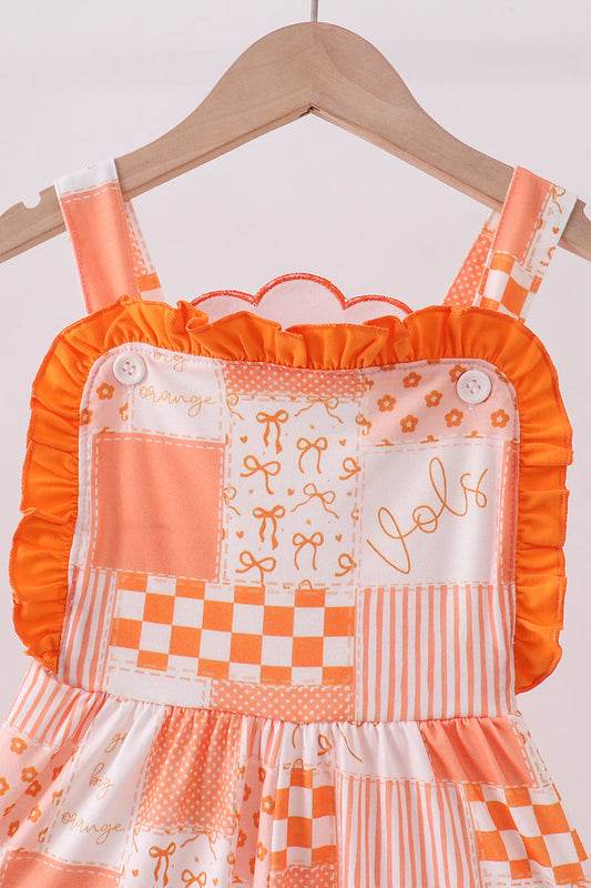 Orange Tennessee patchwork ruffle jumpsuit