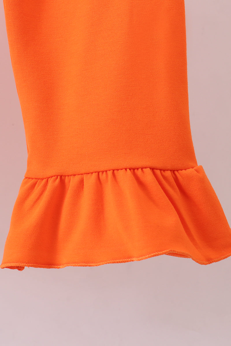 Orange Tennessee embroidery stripe ruffle dress