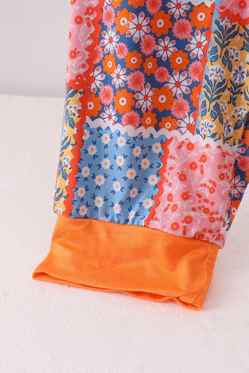 Orange floral patchwork bamboo women pants