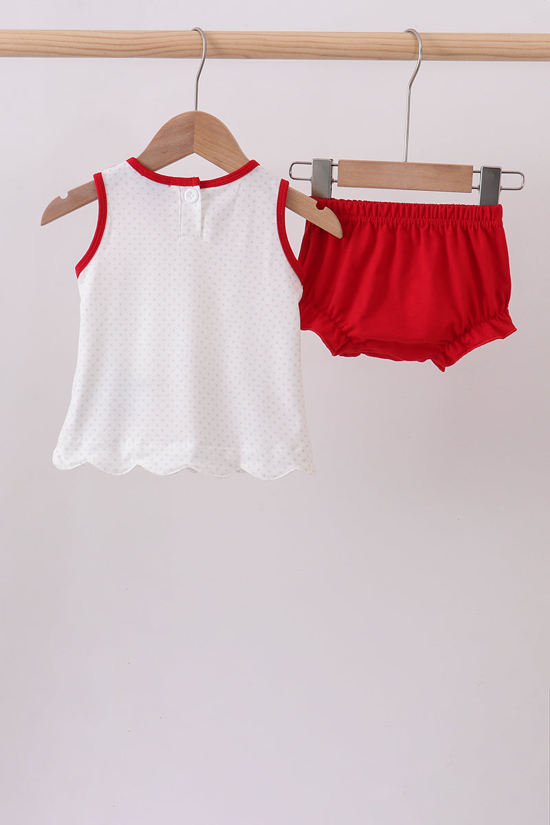 Red star applique ruffle bloomer set