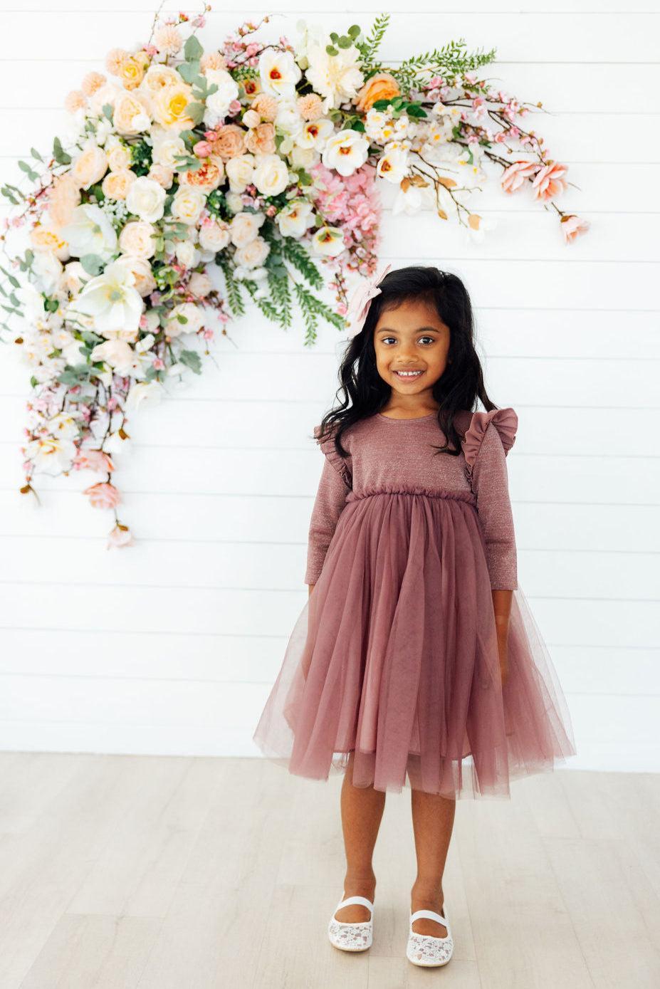 Mauve Shimmer 3/4 Sleeve Tutu Dress