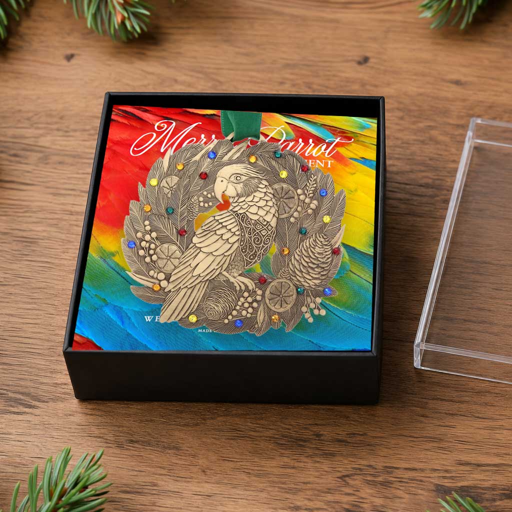 Merry Parrot Ornament with Crystals (Bronze)