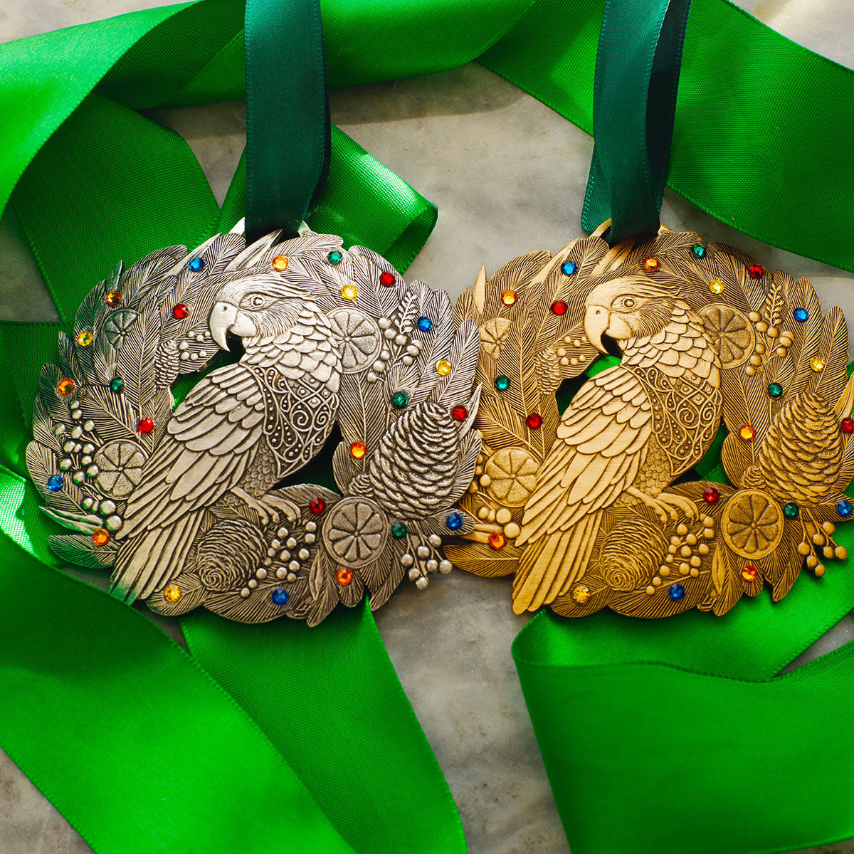 Merry Parrot Ornament with Crystals (Aluminum)