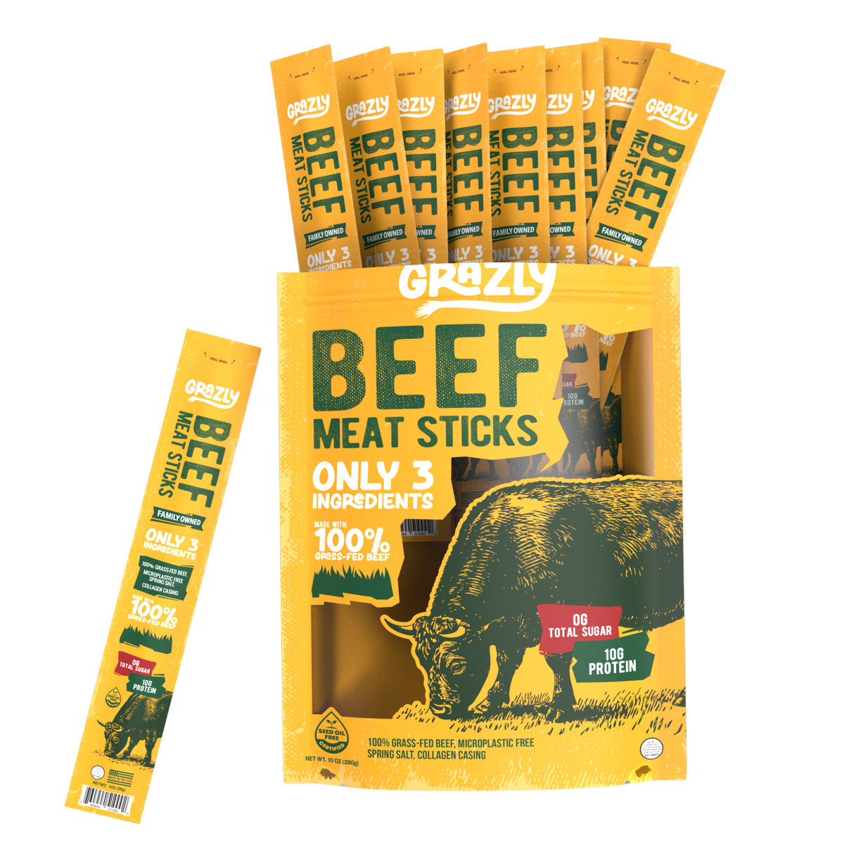 Plain Beef Meat Sticks - 100% Grass-Fed & Finished
