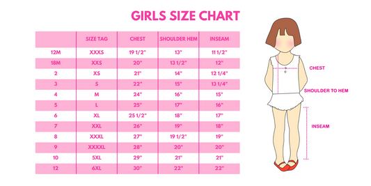 Size chart for Pink Ghost Embroidery Ruffle Skorts Set