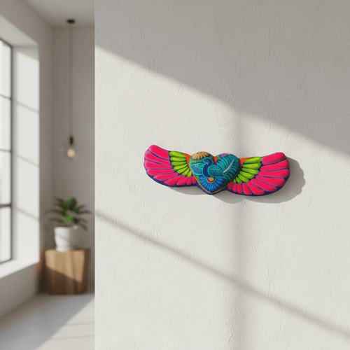 Alebrije Heart Wall Art | Colorful Mexican Wings
