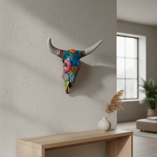 Alebrije Longhorn Wall Art | Colorful Mexican Decor