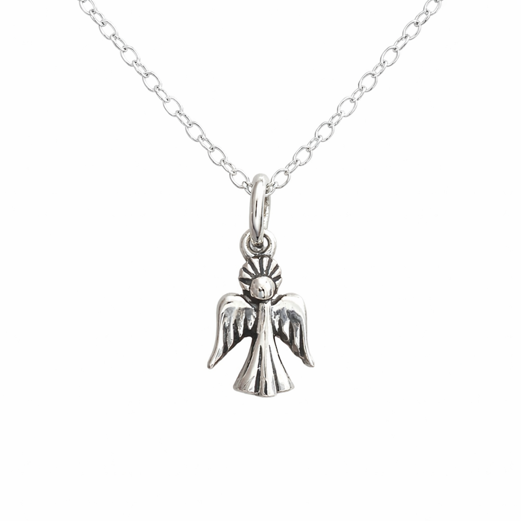 Sterling Silver Guardian Angel Charm Necklace for Girls – Dainty Angel Pendant on 16” Chain