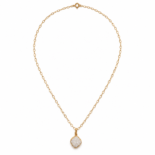 White Druzy Gemstone Necklace – Gold Filled – One of a Kind