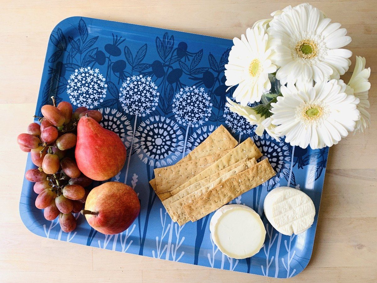 Bloom in Blue Tray | wood and melamine | 17" x 13" | Sweetgum
