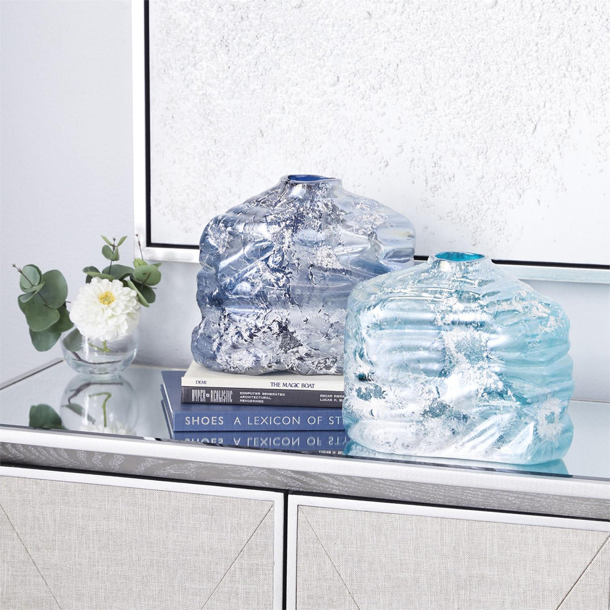 Blue Glass Handmade Blown Decorative Vase