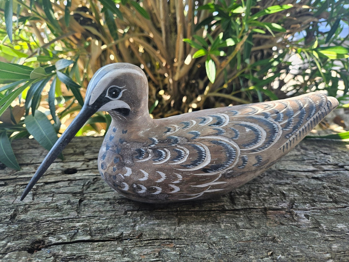 Carved Wooden Coastal Bird Snipe Sitting Home Decor – 10.5" x 3.5"