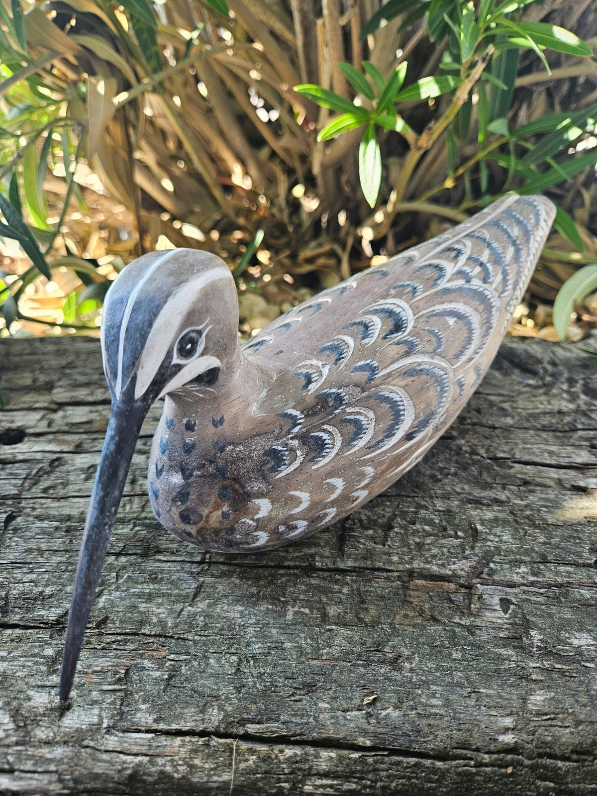 Carved Wooden Coastal Bird Snipe Sitting Home Decor – 10.5" x 3.5"