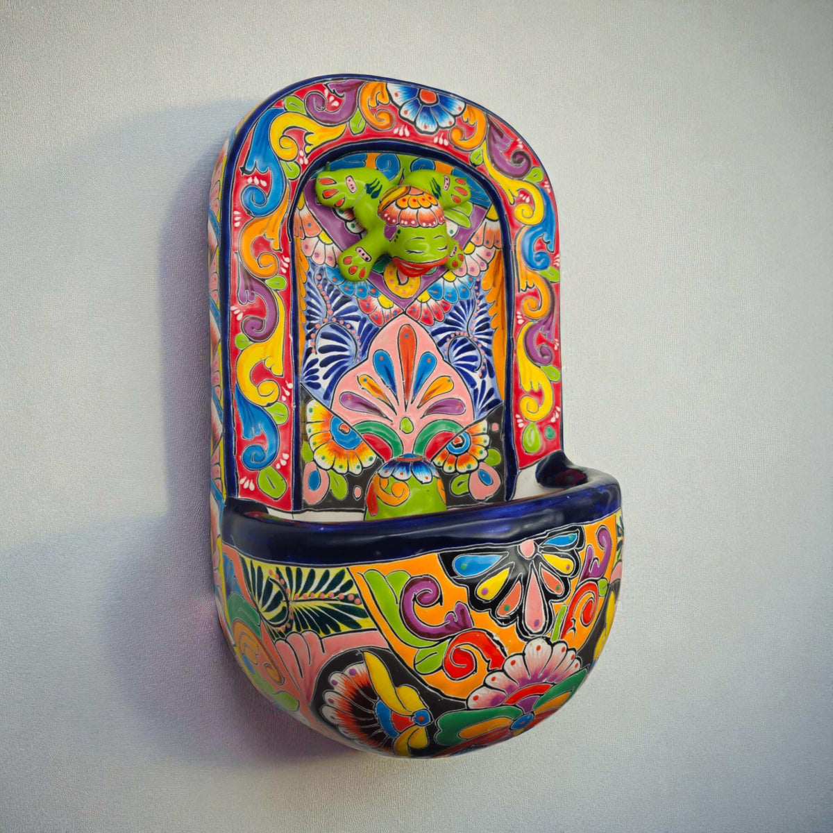 Colorful Talavera Wall Fountain | Mexican Ceramic Water Feature