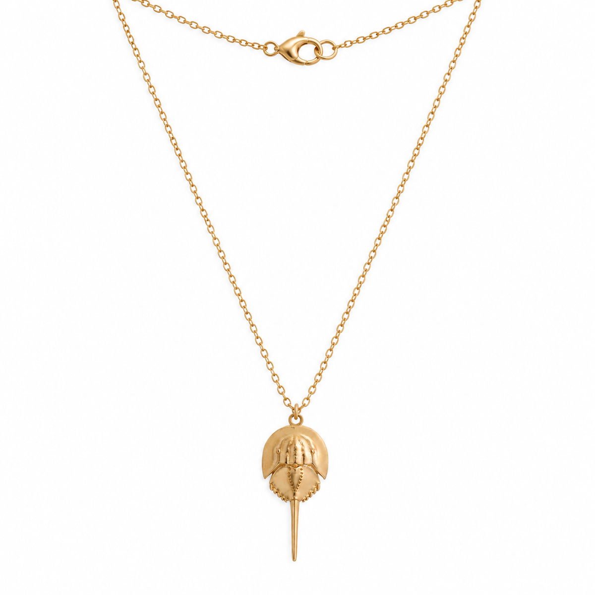 Horseshoe Crab Necklace | Bronze Coastal Pendant on Gold Filled Chain