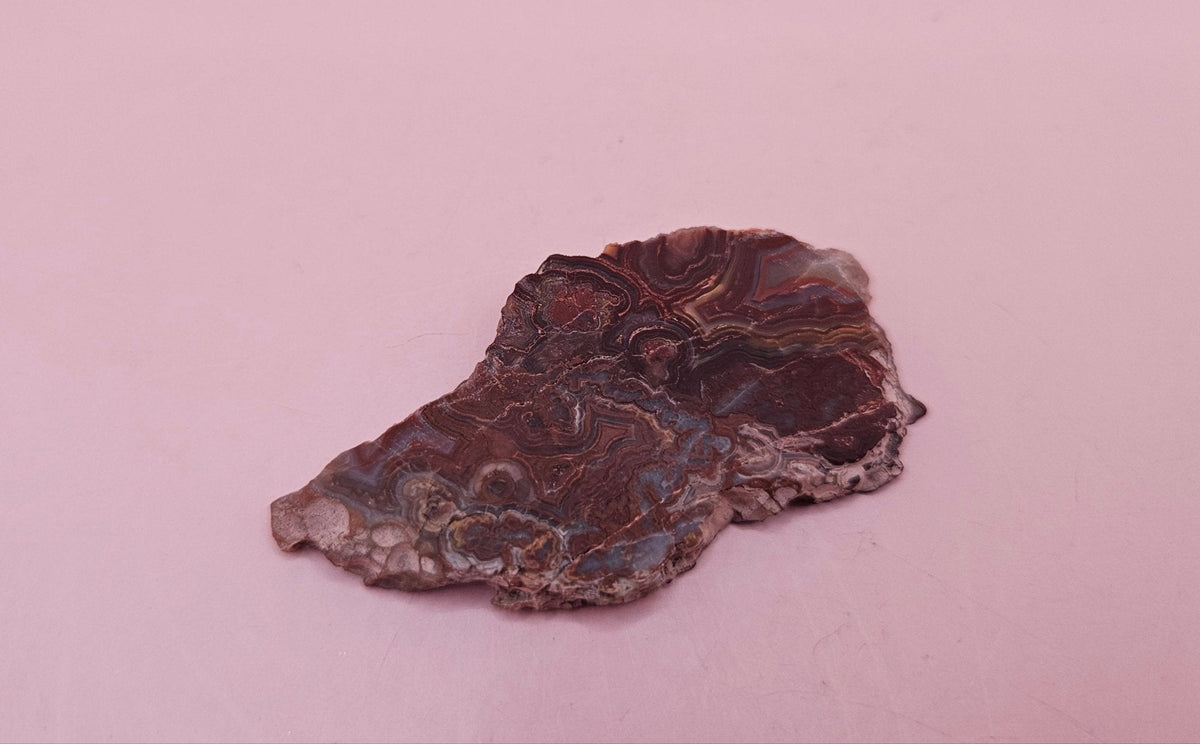 Crazy Lace Agate Slab – Polished Swirling Red & Gray Banded Stone from Mexico – 21g Display or Lapidary Specimen