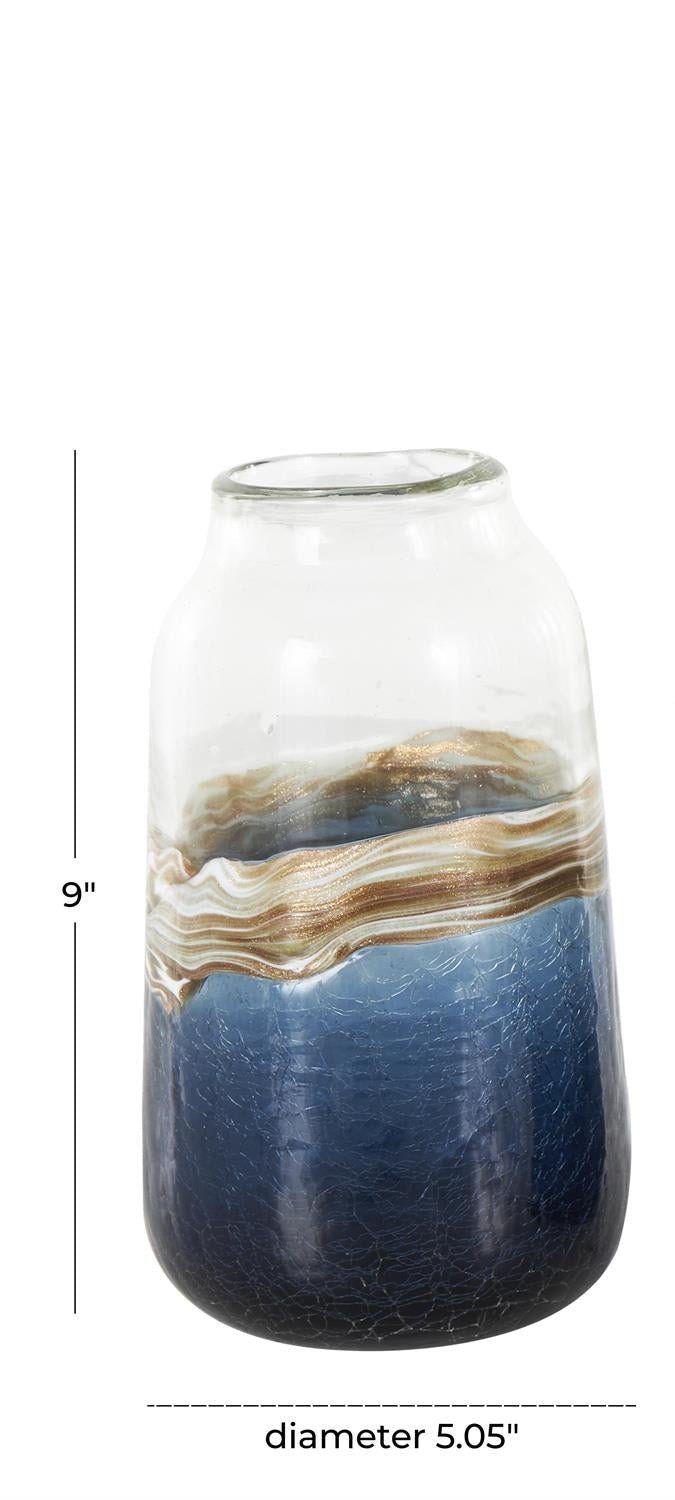 Dark Blue Glass Abstract Textured Swirl Decorative Vase