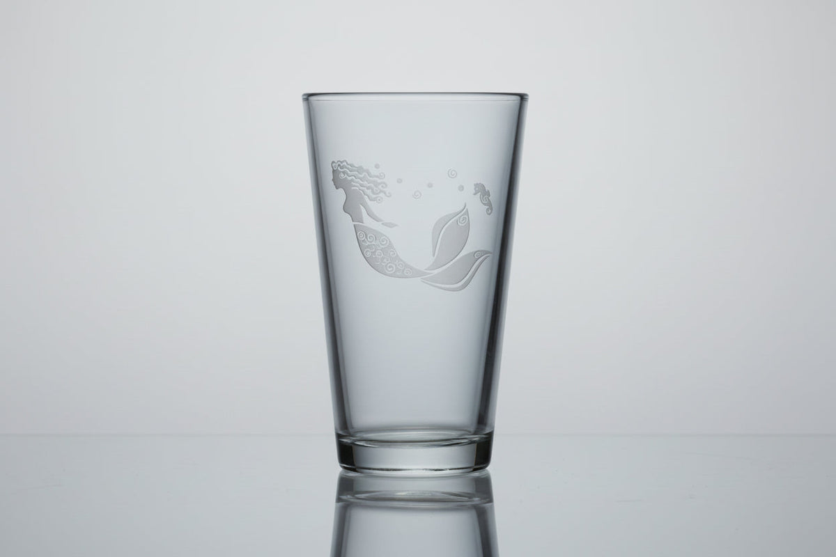 Etched Mermaid Pint Glass