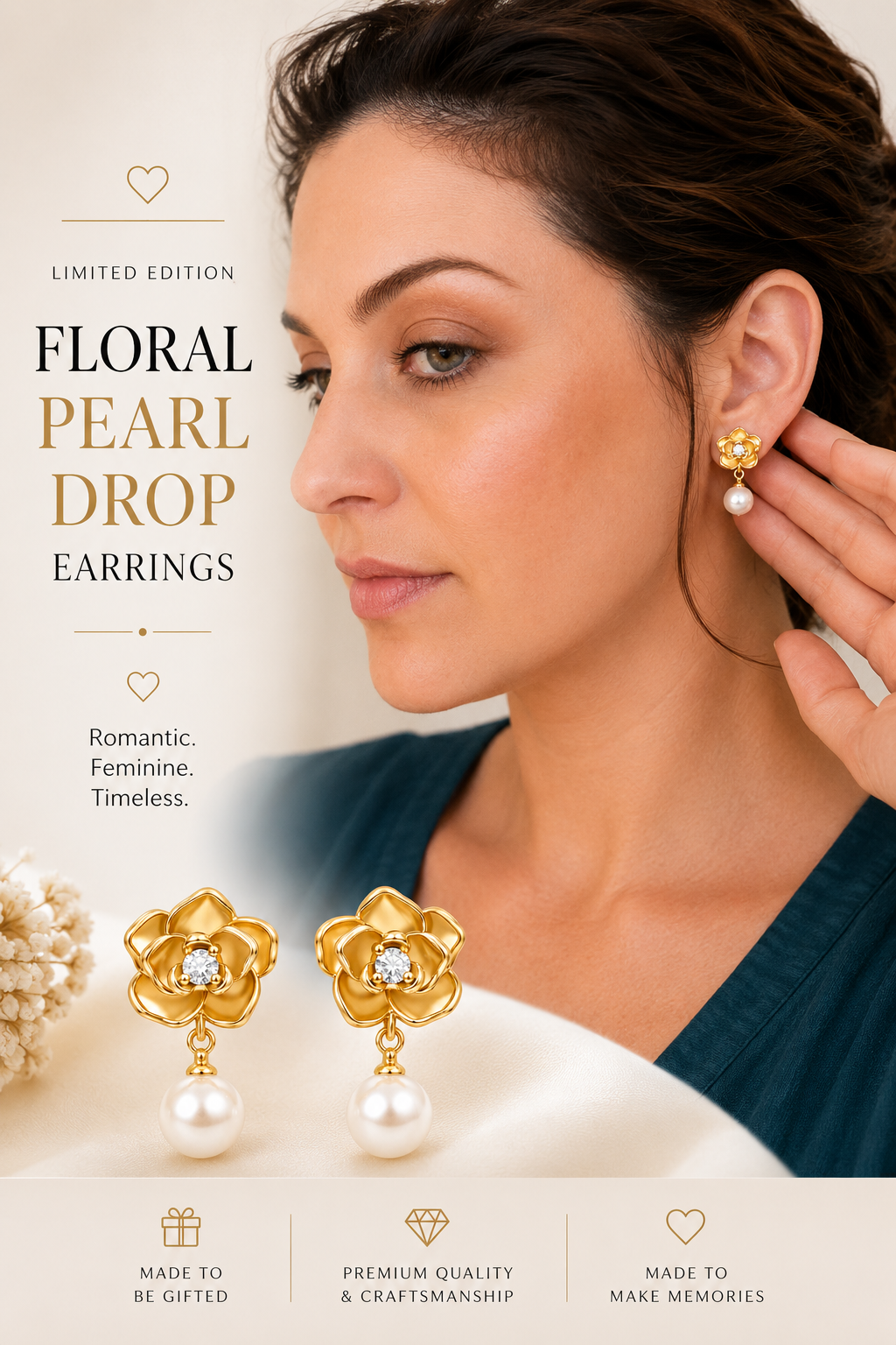 Limited Edition Floral Pearl Drop Earrings