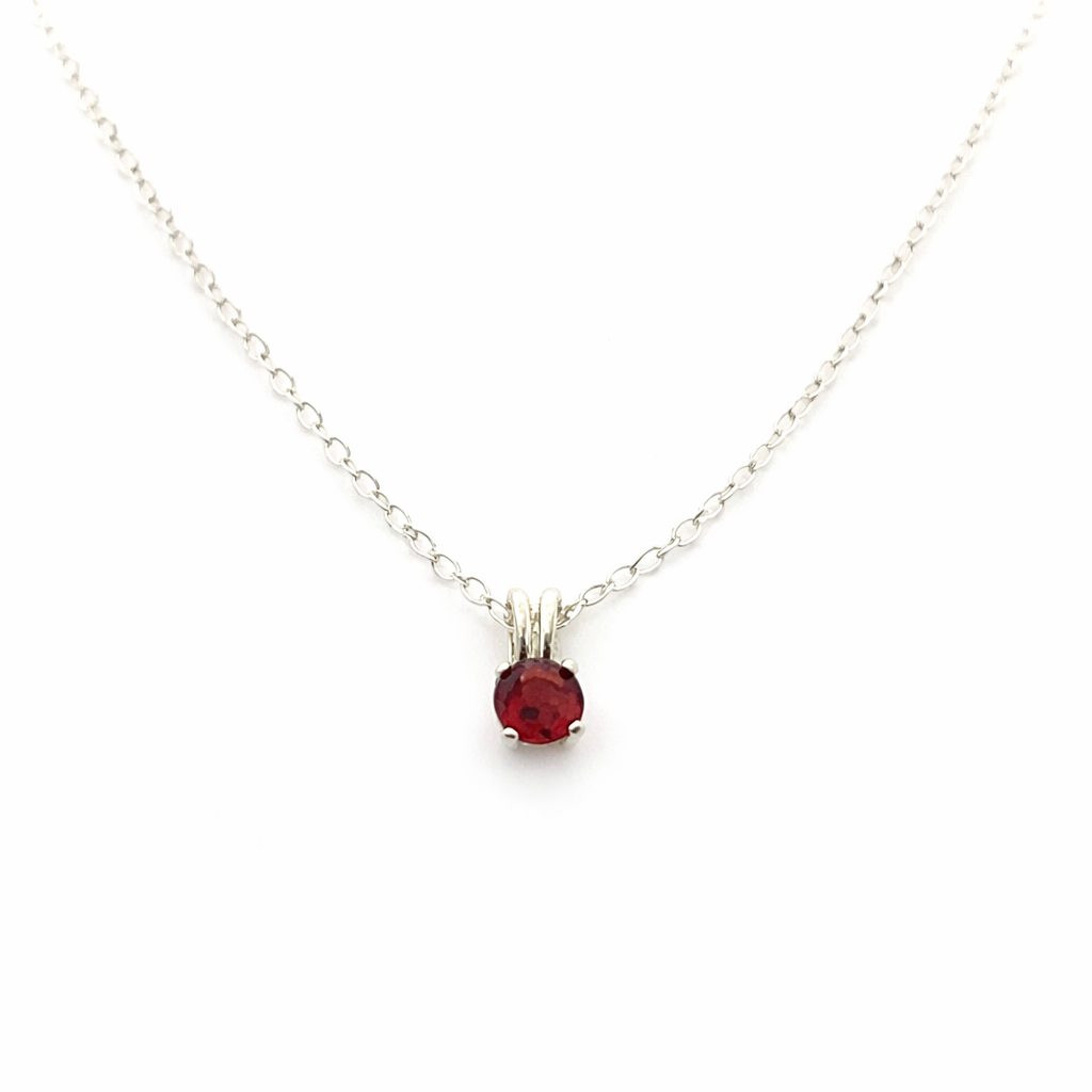Garnet Solitaire Necklace – Sterling Silver Gemstone Pendant